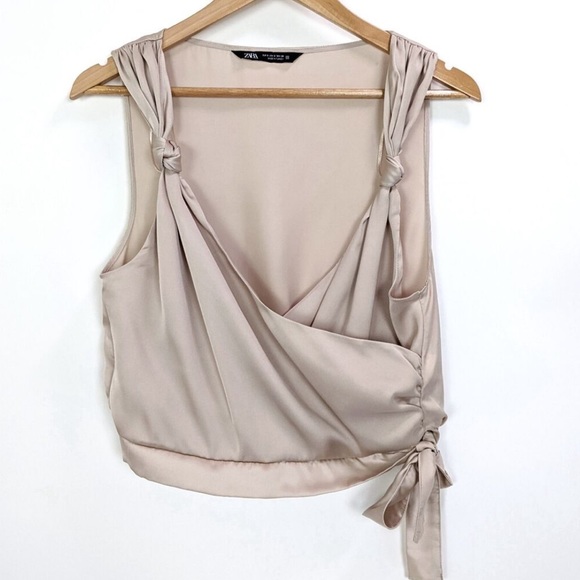 Zara Tops - NWOT RARE Zara Champagne Colored Satin Cropped Top Size M